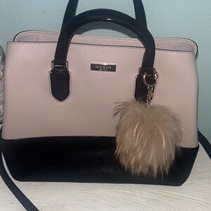 Kate Spade Black and Cream Satchel with Fur Charm